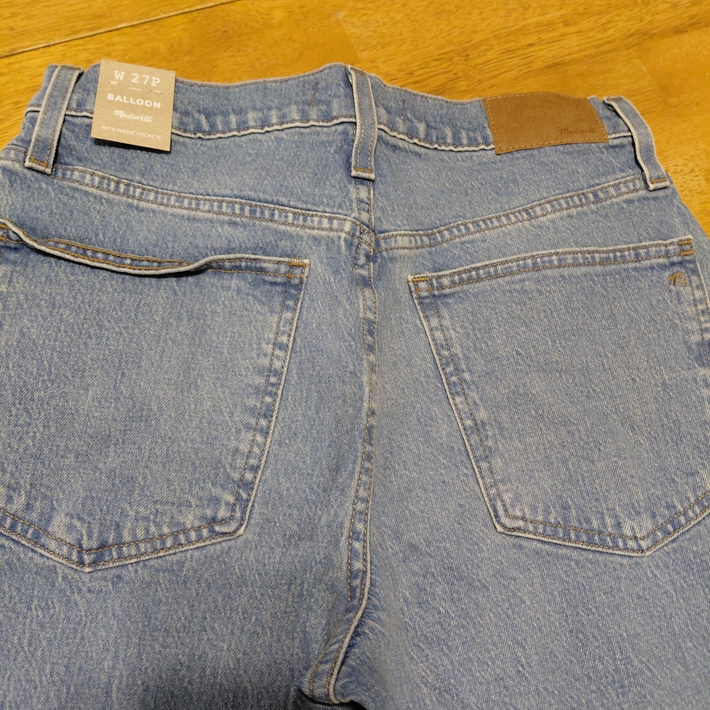 NWT Madewell Balloon Jeans 27P Petite High Rise Magic Pockets Light Wash - Picture 8 of 11